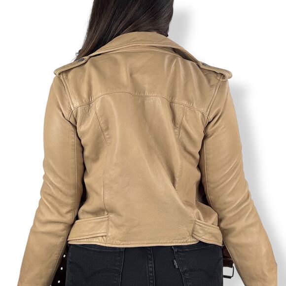 L.P.C Linea Pelle Collection tan lamb leather motorcycle jacket fitted - Picture 11 of 16